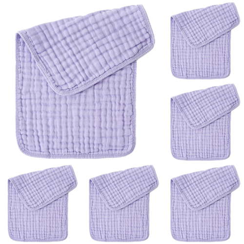 Gelikeya Muslin Burp Cloths 6 Pack for Baby Girls and Boys 100% Cotton Large 20''x10'' Extra Soft and Absorbent Multicolor Plain 6 Layer Large Towel