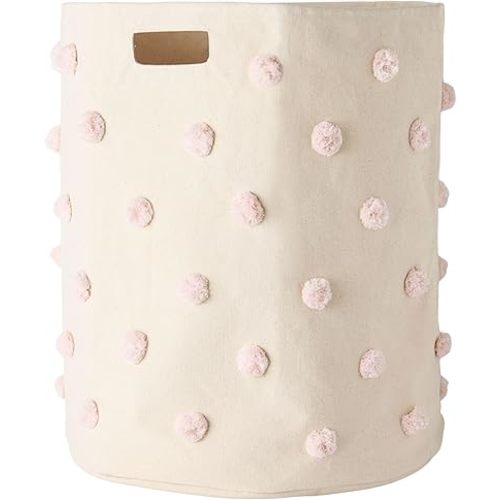 Pehr Pom Pom Basket, Blush Hamper | 100% Cotton Canvas Storage for Nursery, Playroom & Home | Decorative Organizer | 18"D x 20"H