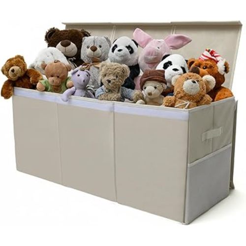SoftOwl Extra Large Toy Storage Organizer with Lid - Sturdy, Collapsible Toy Chest Storage Box Design - Toys Bin with Dividers for Kids, Nursery, Bedroom, Playroom 37"x16"x14"