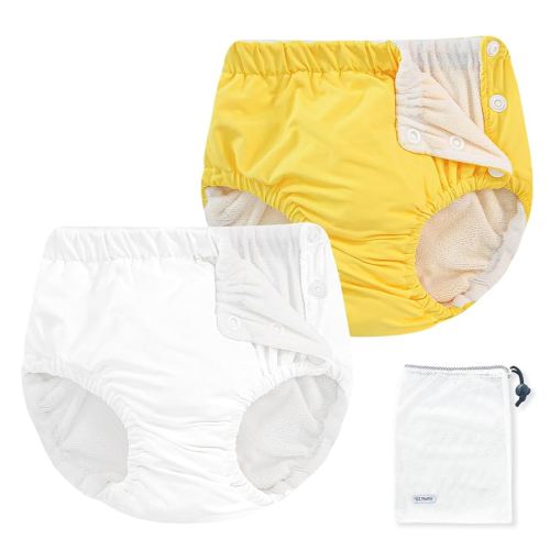 EZ Moms 2 Packs Reusable Swim Diapers Infant Baby Swim Diapers 6-9 Months Washable Snap Pool Swimming Diaper 3-6 Months Newborn Water Diaper for Swimming Lessons Boys and Girls with a Laundry Bag