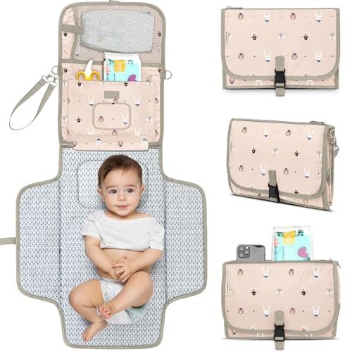 KeaBabies Portable Diaper Changing Pad, Travel, Car - Large Waterproof Baby Changing Mat, Wipeable, Padded, On The Go Travel Diaper Clutch Bag, Easy to Use Pockets for Newborn Essentials (Wild Patrol)