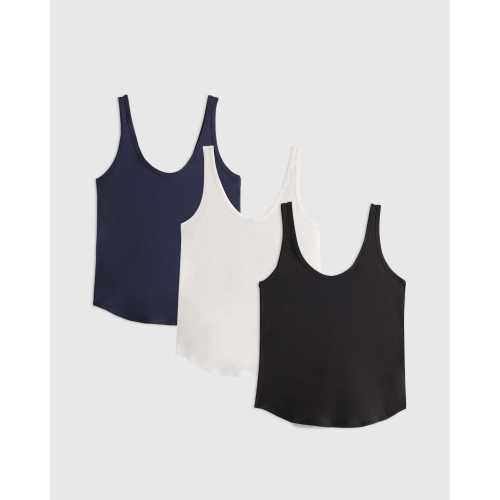 Cotton Modal Double Scoop Neck Tank 3 Pack Bundle in Navy