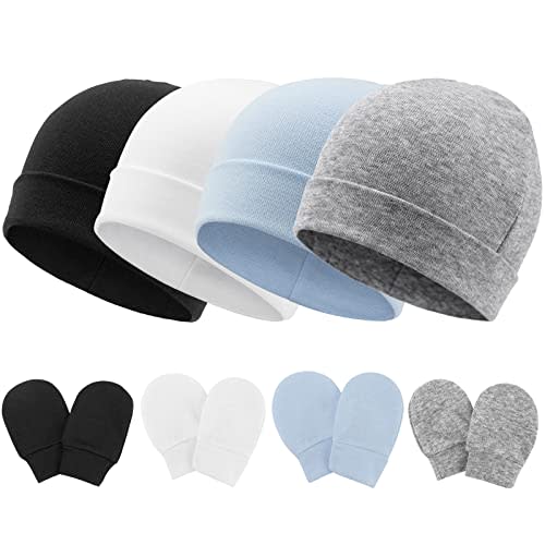 BQUBO Baby Hats and Mittens Infant Cotton Beanie Gloves No Scratch Set Newborn Hospital Hat for Boys Girls