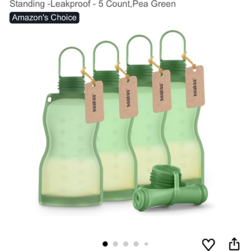 haakaa Silicone Breast Milk Storage Bag 9 oz- Reusable Milk Collector Freezer Bag for Breastfeeding Mom - Baby Food Storing Yummy Pouch - Breast Pump Bag - Self Standing -Leakproof - 5PK