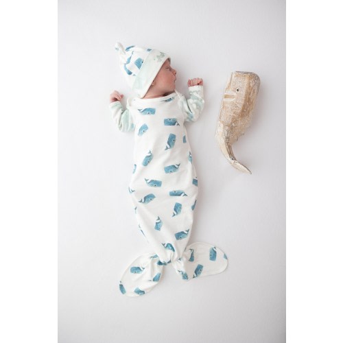 Baby Boy Organic Cotton Knotted Gown and Knotted Hat. Baby shower gift set, Comming home from hospital, Newborn Baby Gown.