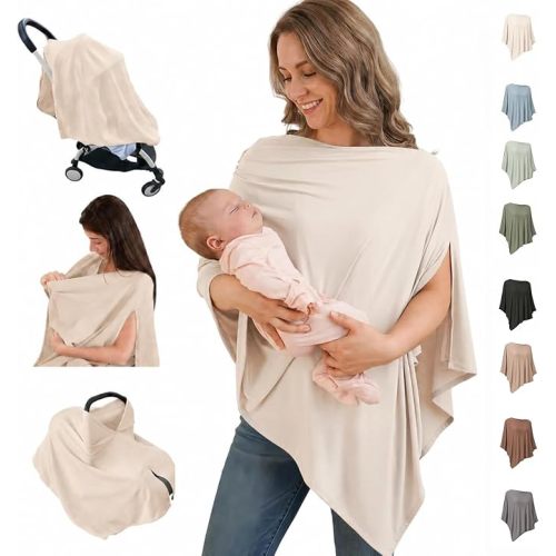 Bamboo Muslin Nursing Cover for Baby Breastfeeding, 360° Full Privacy (Wheat)