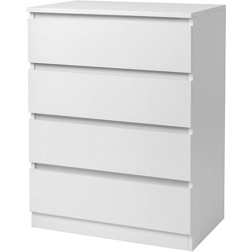 Vibe & Dine 4 Drawer Dresser, Modern Chest of Drawers Without Handle, Wooden Tall Nightstand for Bedroom, White