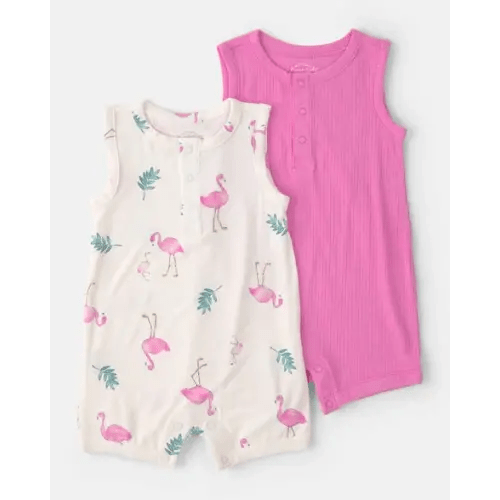 Baby Girl 2-Pack Flamingo PurelySoft Sleeveless Romper Set - Pink/Ivory | Carter's