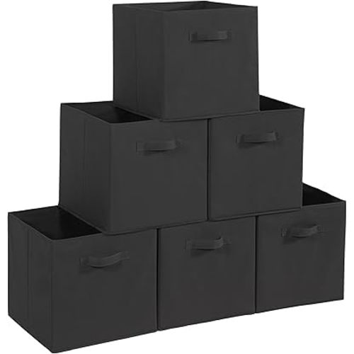 11x10.5 Storage Bins, Set of 6 Storage Cubes. Collapsible Cube Storage Bins, Fabric Closet Organizers with Handles for Home, Closet Shelf Cabinet, Bookcase, Black (11"x10.5"x10.5")