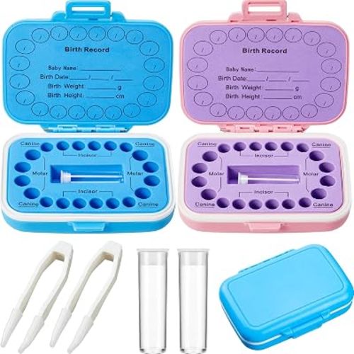 Jetec 2 Pieces Baby Teeth Keepsake Box PP Tooth Fairy Box Kids Tooth Storage Holder Organizer for Lost Teeth Cute Kids Deciduous Collection to Keep the Childhood Memory(Blue and Pink)
