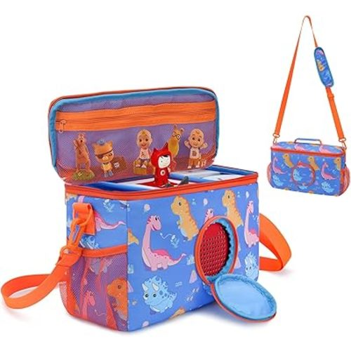 Portable Tonies Carrying Case - Compatible with Toniebox Starter Set Tonies Figures Characters Charging Station Headphones - Travel Bag for Kids Boy Girl - Designer Custom Dinosaur Bag