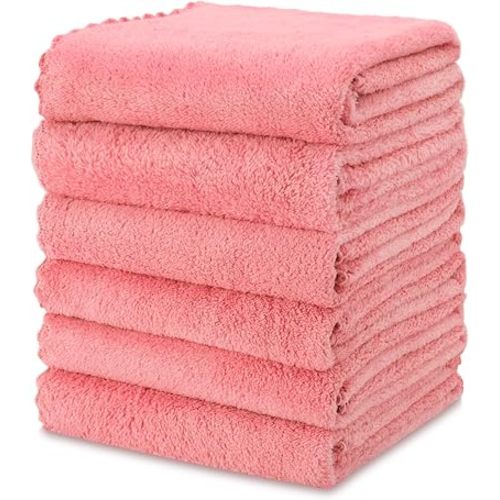 kimteny 6 Pack Microfiber Kitchen Dish Towels for Washing Dishes, Pink
