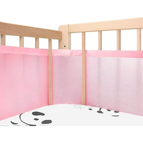 Breathable Mesh Crib Liner for Protecting Baby Legs and Arms, Block The Pacifier from Falling, 11" H (28cm) Essential 3mm Breathable Mesh Liner Around 3 or 4 Side Full-Size Crib, Pink