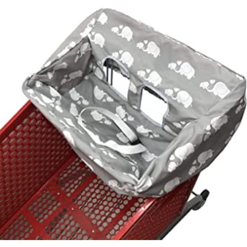 Portable Shopping Cart Cover, High Chair and Grocery Cart Covers for Babies, Kids, Infants & Toddlers, Attached Carry Bag (Simple White Elephant)
