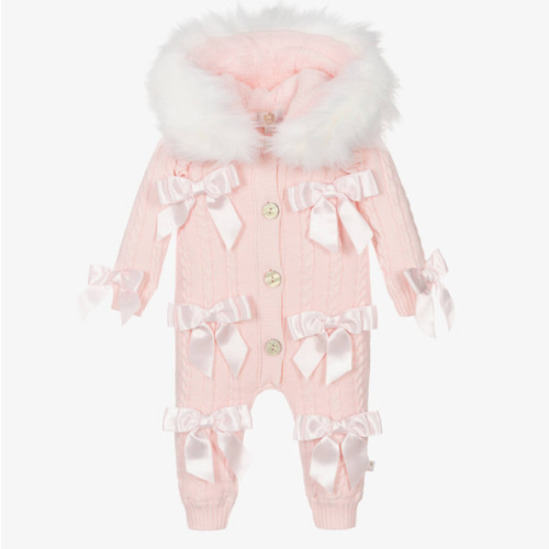 Caramelo Kids - Baby Girls Pink Cotton Knit Pramsuit | Childrensalon