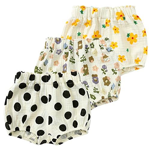 MYGBCPJS Baby Girls Boys 3 Pack Cotton Linen Blend Cute Bloomer Shorts Loose Harem Shorts