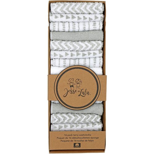 Jesse and Lulu Grey Zigzag Washcloth Bundle 16 Pieces