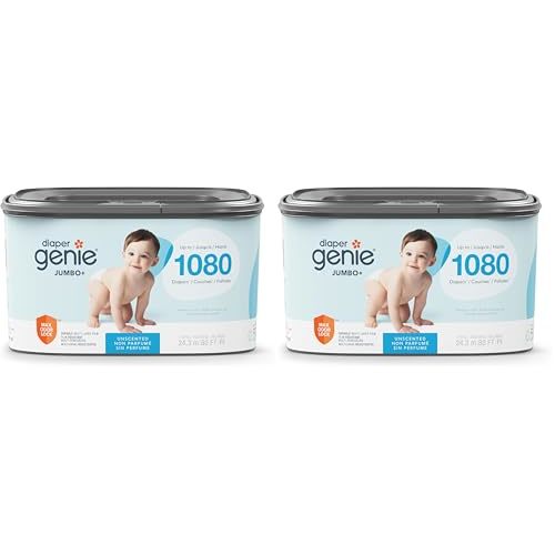 The Diaper Genie Jumbo+ Square Refill, with continuous film, can hold up to 1080 newborn-sized diapers per refill. (Pack of 2)