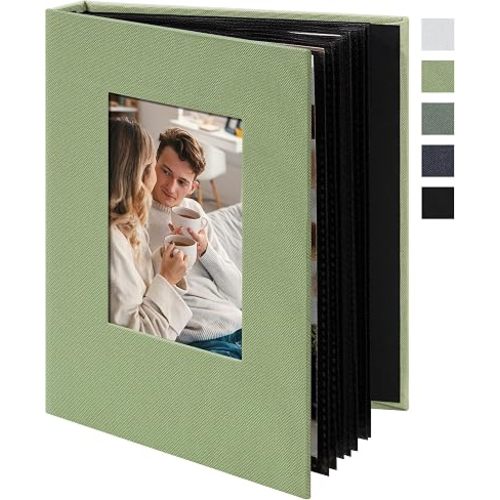 Small 4x6 Photo Album 24 Pockets Linen Cover Light Green
