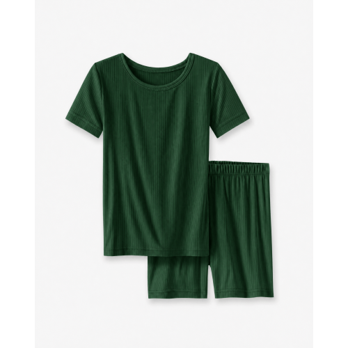 Forest Ribbed Bamboo Two Piece Short Sleeve Shorts Pajama Set