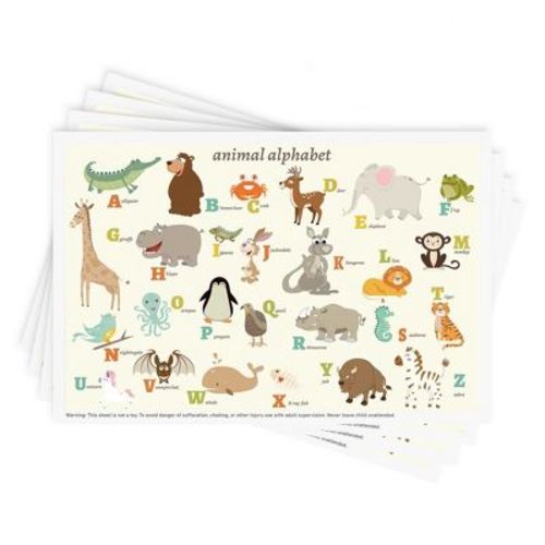 Aoibox Disposable Stick-on Placemats for Baby & Kids, Restaurant Table Mats with Animal Alphabet Theme, Toddler Baby Placemat,40PCS