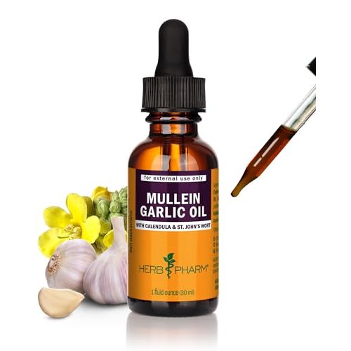 Herb Pharm Mullein Garlic Herbal Oil - contains Calendula, Garlic, Mullein flower, St. John's Wort, Olive Oil, 1 Ounce