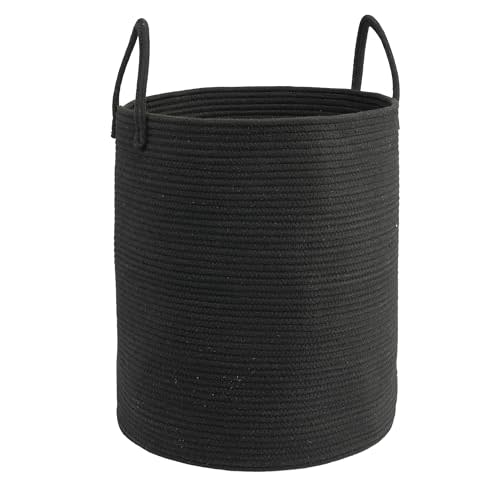 Woven Cotton Rope Laundry basket-15”X20” Laundry Hamper-Rope Storage Basket for Dirty Clothes, Toys and Blankets Perfect for Bathroom, Baby nursery and Living Room Storage (black)