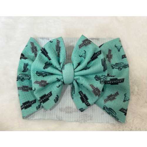 Western Truck  Bow Headwrap | Teal Baby Girl Bow | Vintage Western Headwrap | Soft Stretch Newborn Bow
