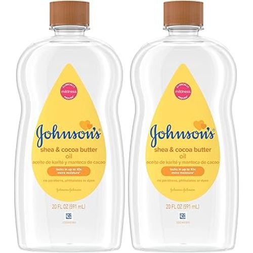 Johnson's Baby Oil, Mineral Oil Enriched with Shea & Cocoa Butter to Prevent Moisture Loss, Hypoallergenic, 20 fl. oz (Pack of 2)
