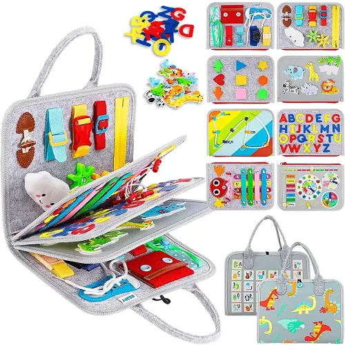 Esjay Busy Board for Toddlers, Busy Book Montessori Toys for 1 2 3 4 Year Old, Sensory Board Learning Activities for Fine Motor Skills, Gifts for Boys Girls, Travel Toys for Airplane Car