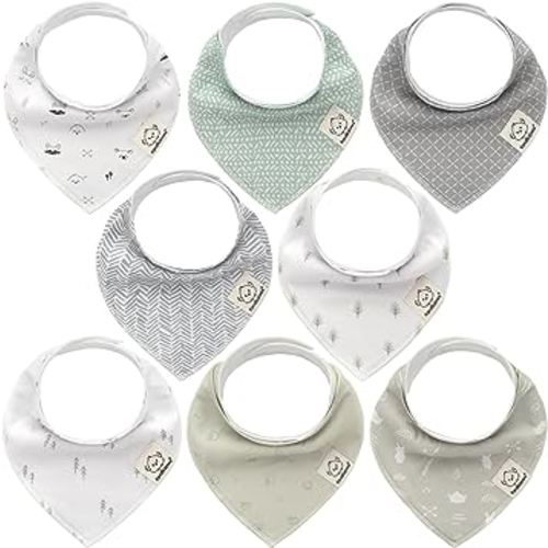 8-Pack Organic Baby Bandana Bibs for Boys, Girls - Super Absorbent Triangle Baby Bibs for Drooling and Teething Infant, 100% Cotton Extra Soft for Newborn, Infant 0-36 Months (Nordic)