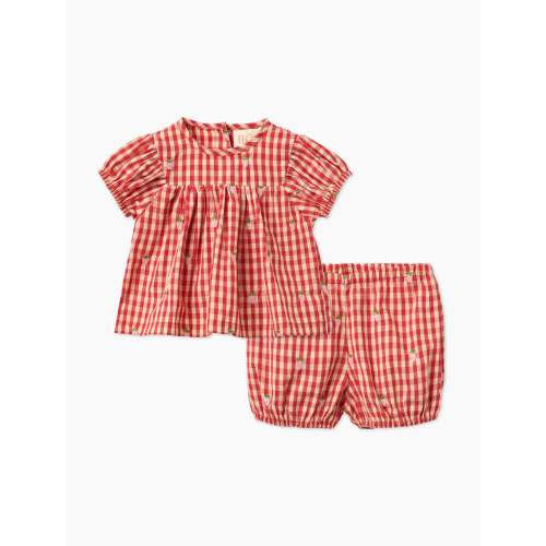Molly Pineberry Baby SS Set in Red-Pink Berry Gingham