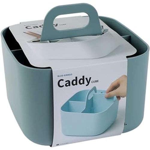 BLUE GINKGO Small Stackable Organizer Caddy – Korean-Made Portable Tote for Bathroom, Office, Crafts, or School Supplies (Square, Green)