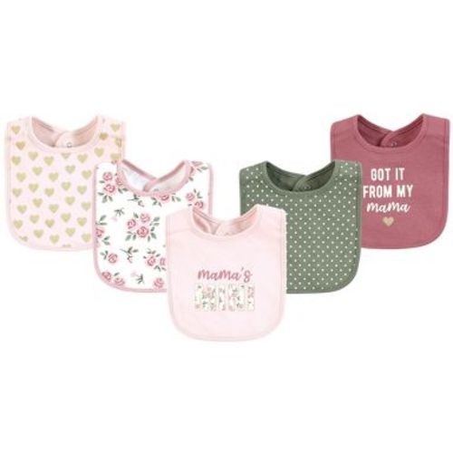 Hudson Baby Infant Girl Cotton Bibs, Mama Mauve Sage Rose, One Size