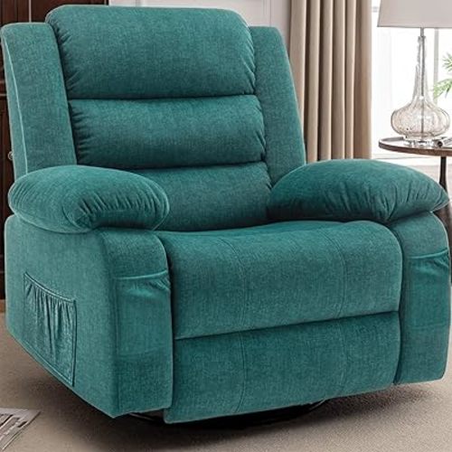 Recliner Chair, Wide Rocker Chair, Rocking Chair with Massage and Heat,360°Swivel Nursery Rocking Chairs, Oversized Recliner for Adults, Cashmere Reclining Sofa for Living Room, Green