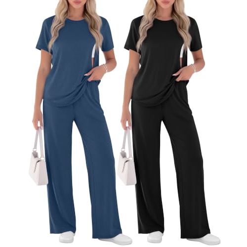 Ficerd 2 Pack Maternity Nursing Pajama Breastfeeding Sets Pjs | Postpartum Hospital Outfit, Short Sleeve Pjs, Hidden Zipper Nursing Outfits, Pregnancy Lounge Sets, 2 Piece Comfy Pajamas