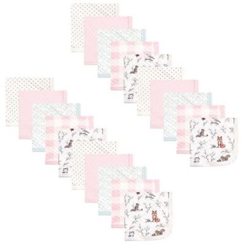Hudson Baby Infant Girl 20Pc Quilted Cotton Washcloths, Enchanted Forest, One Size