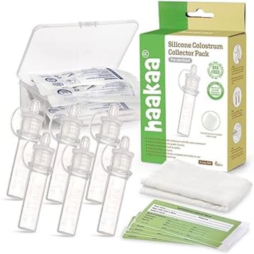 Haakaa Silicone Colostrum Collector Set with Clear PP Storage Case 4 ml, 6 PK, Pre-Sterilized