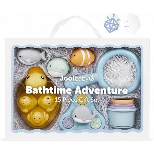Jool Baby 15-Piece Bathtub Toys Gift Set with Bath Toy Storage Organizer