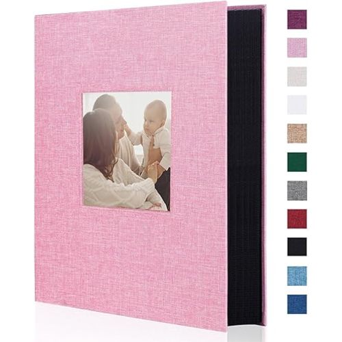 Artmag Fabric Photo Album 4x6 300 Large Capacity for Family Wedding Anniversary Linen Album Holds 300 Horizontal Photos (300 Pockets, Pink)