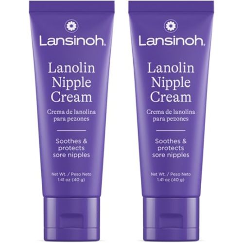 Lansinoh Lanolin Nipple Cream Safe for Breastfeeding Baby, 100% Natural Nipple Butter, Breastfeeding Essentials for Postpartum Moms, 1.41 Ounces (2 Pack)