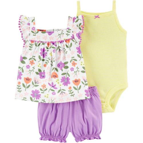 3-Piece Floral Little Short Set - Purple/White/Yellow - 9M