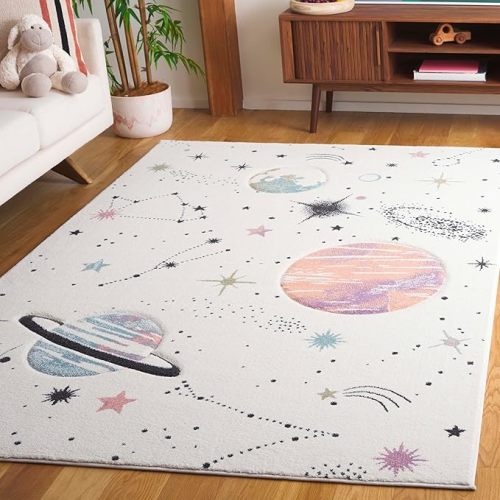 SAFAVIEH Carousel Kids 100 Collection Area Rug - 4' x 6', Ivory & Orange, Transitional Design, Stain Resistant, Ideal for High Traffic Areas in Living Room, Bedroom & Dining Room (CRK122A-4)