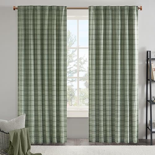 Madison Park Anaheim Cabin Plaid Curtain Window, Thermal Insulated Fleece Lining, Living Room Decor Room Darkening Drape for Bedroom, 1-Single Panel Pack, 50" x 84" Rod Pocket, Green