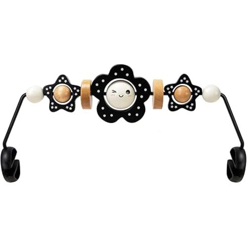 Baby Bouncer Toy Bar Wooden Compatible with Baby Bjorn Bouncer, Bouncer Toy Attachment Tight and Secure Fit, So Fun to Watch, Touch and Spin for Babies All Ages (Black and White Flower)