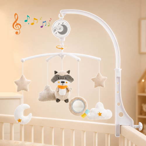 FVLOENG Baby Crib Mobile with Wind-Up Music Box, Soft Plush Hanging Toys, Nursery Crib Mobile Adjustable Crib Clamp, Baby Mobile for Crib Boys Girls White