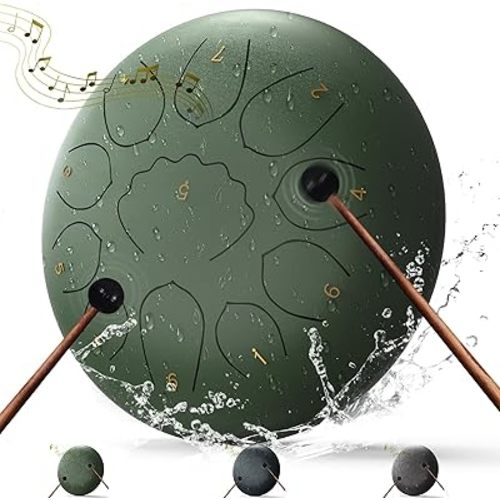 8 Inch Steel Tongue Drum – 11 Notes Handpan Drum for Meditation, Yoga, Relaxation – Includes Mallets, Finger Picks & Carry Bag