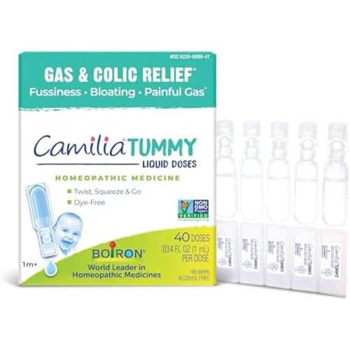 Boiron Camilia Tummy Drops - 40 Count for Colic, Painful Gas, Bloating, & Fussiness - Sterile and Non-Drowsy Liquid Doses