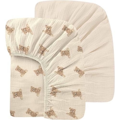 Premium Soft Cotton 2 Pack 52x28 Inches Muslin Crib Sheets Fitted Crib Mattress Sheet for Baby Girls & Boys, Soft Boho Neutral Toddler Bed Sheets Fits Well Standard Size Crib Mattress 28x52 Inches