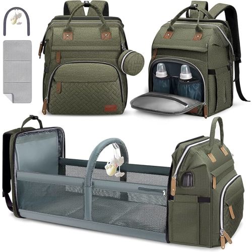 DERJUNSTAR Diaper Bag Backpack, Large Baby Bag with Changing Pad, Thick Padded Back & Straps, Laptop Compartment, Waterproof Travel Backpack with USB Port, Multi-Function for Mom & Dad, Army Green